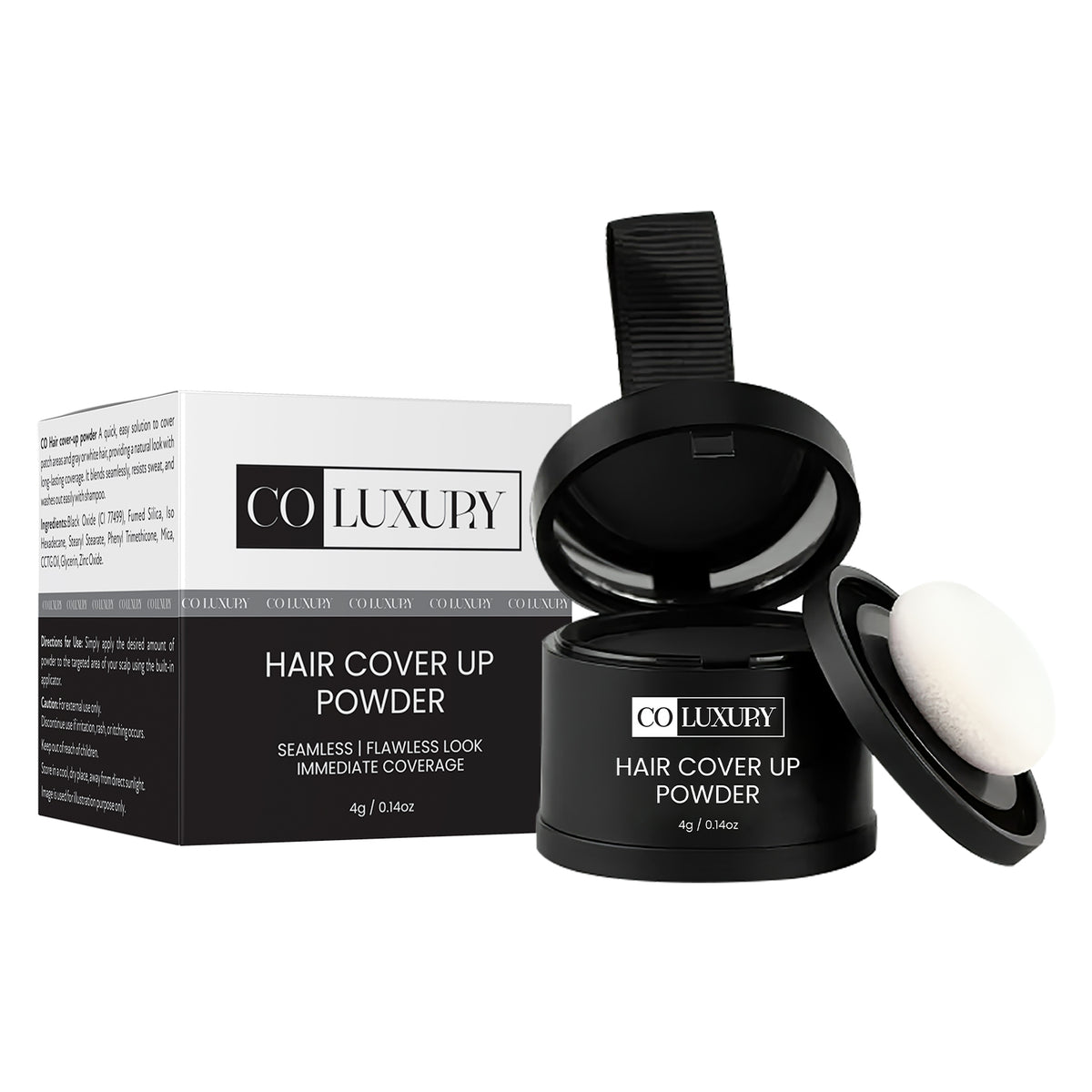 CO LUXURY  Hair Cover-Up Powder for Grey Roots & Bald Spots | Waterproof & Instant Use , Black