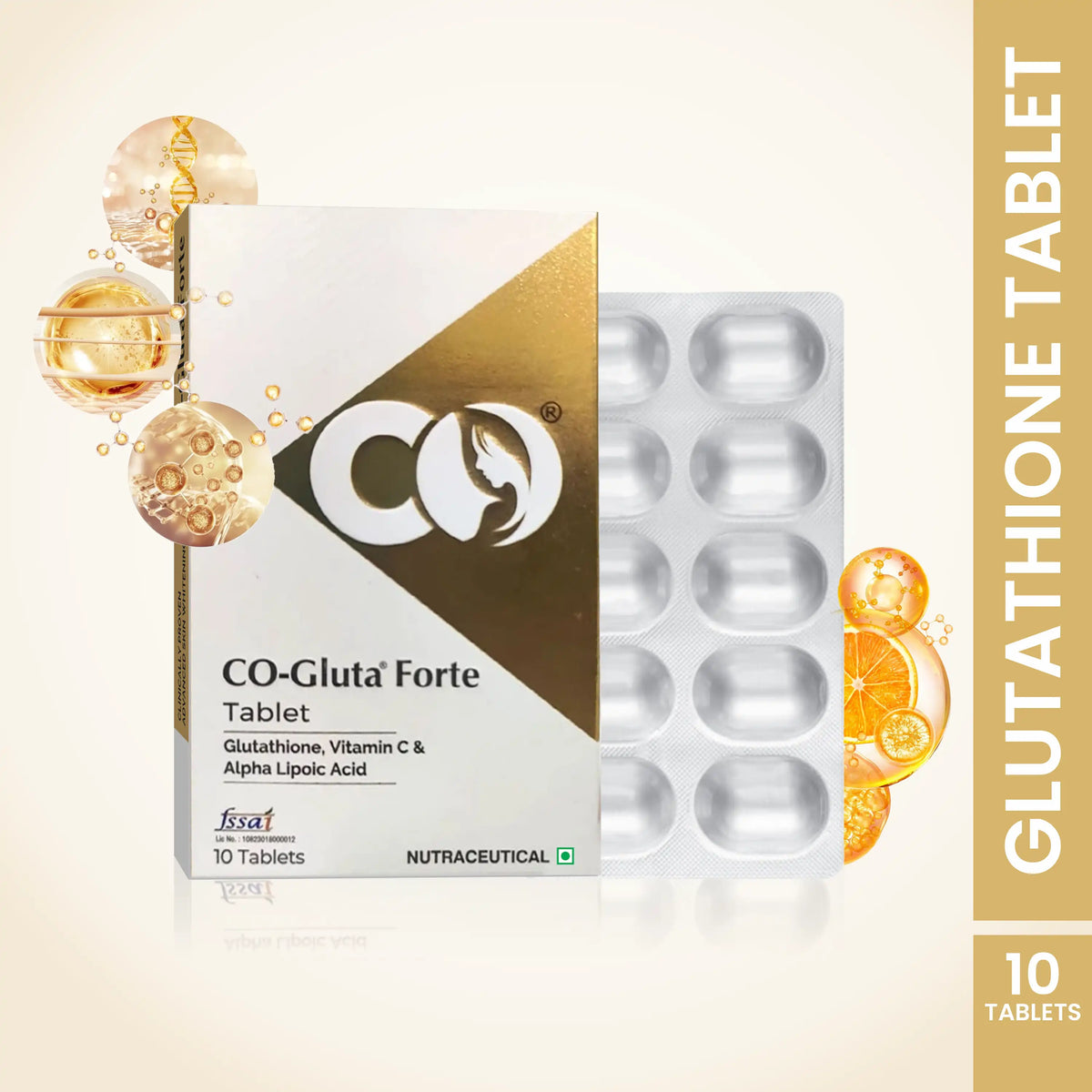 Co Luxury Co Gluta Forte Glutathione Tablet with Vitamin C & Alpha Lipoic Acid | 10 Tablets