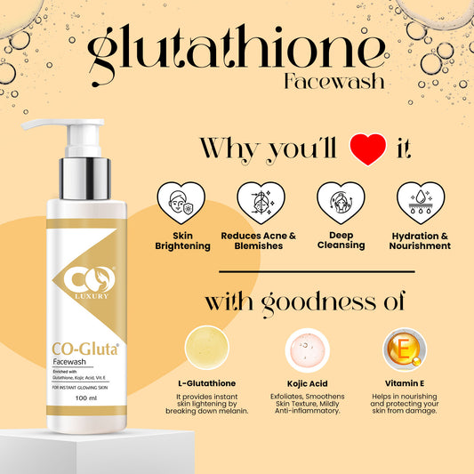 CO Luxury Glutathione Skin Brightening Combo Kit | Glutathione Facewash, Cream, Sunscreen & Soap |4 Items in the set