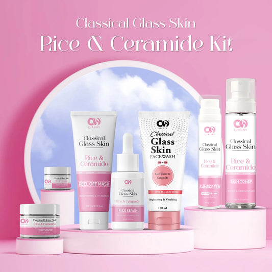 CO LUXURY Classical Glass Skin Rice & Ceramide 7-Step Kit | Complete Korean Skincare Routine for Women | Face Wash, Toner, Serum, Peel-Off Mask, Eye Cream, Moisturizer & Sunscreen
