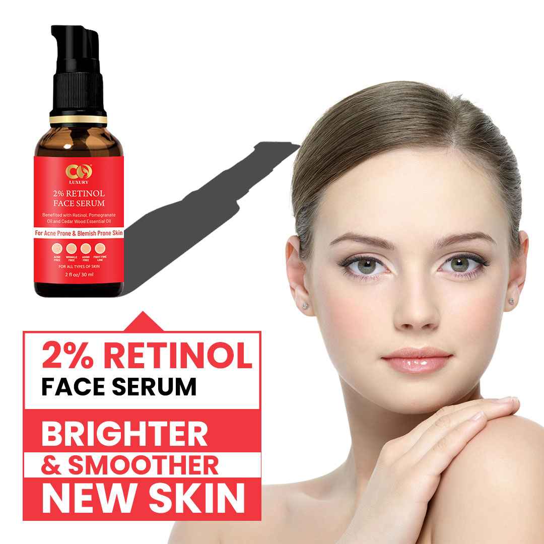 Co Luxury 2% Retinol Face Serum With Pomegranate & Cedarwood Essential Oil- For Acne & Blemish Prone Skin