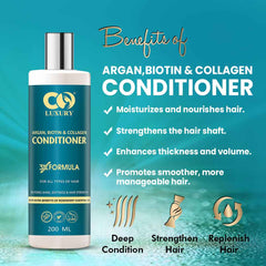 CO LUXURY Argan Biotin & Collagen Conditioner for Smooth & Shiny Hair | Nourishing Hair Conditioner with Jojoba Oil for Hair Repair & No Frizz | For All Hair Type - 200 ml