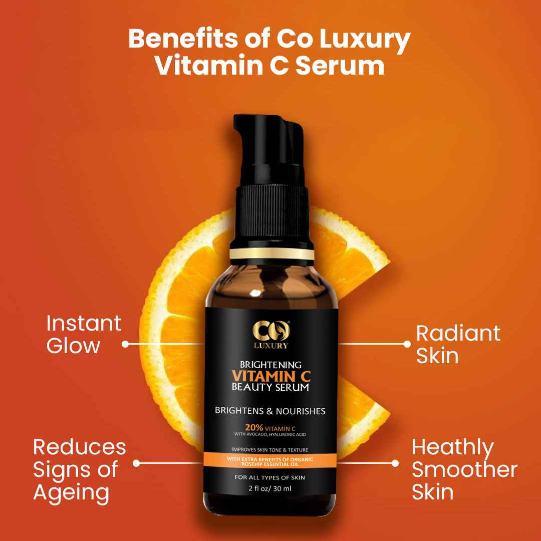 Co Luxury 20% Vitamin C Face Brightening serum With Hyaluronic Acid and Avocado Oil