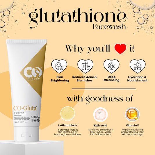 CO Luxury Glutathione 6-in-1 Skin Brightening Kit | Facewash, Serum, Sunscreen, Tablets, Soap & Cream