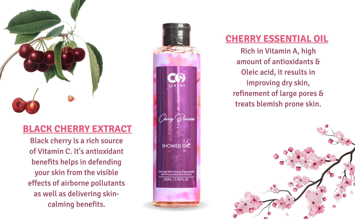 Co-Luxury Cherry Blossom Shower Gel with Kiwi Seed Oil & Vitamin E Beads