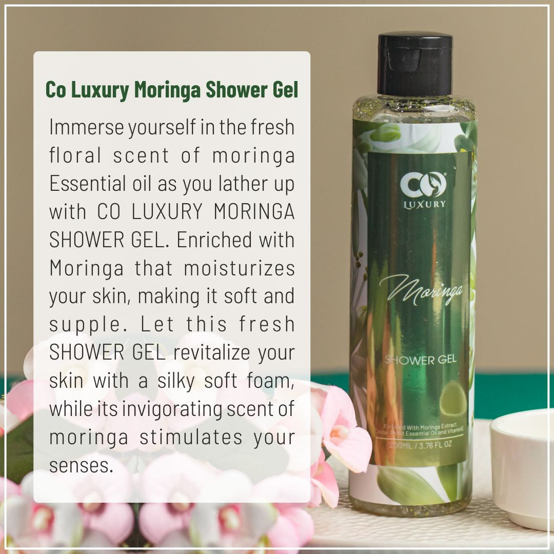 Co-Luxury Moringa Shower Gel With Cedarwood Essential Oil And Vitamin E Beads Pack Of 1