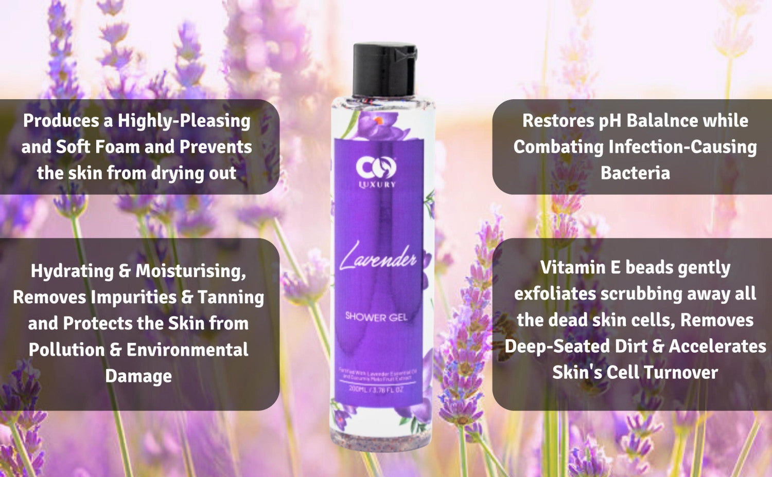Co-Luxury Lavender Shower Gel with Cucumis Melo Extract & Vitamin E Beads