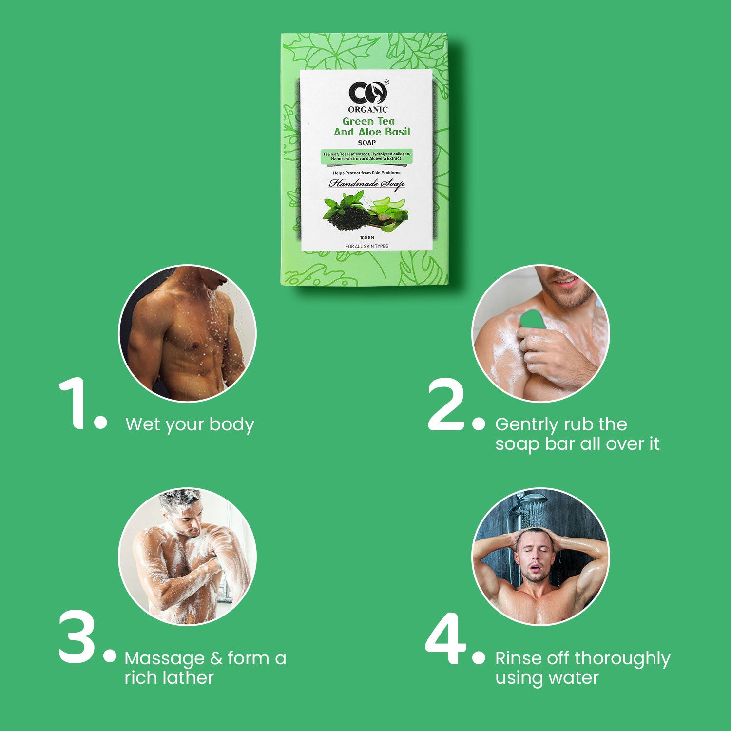 Co Organic Green Tea Aloe & Basil Soap - Pack of 2