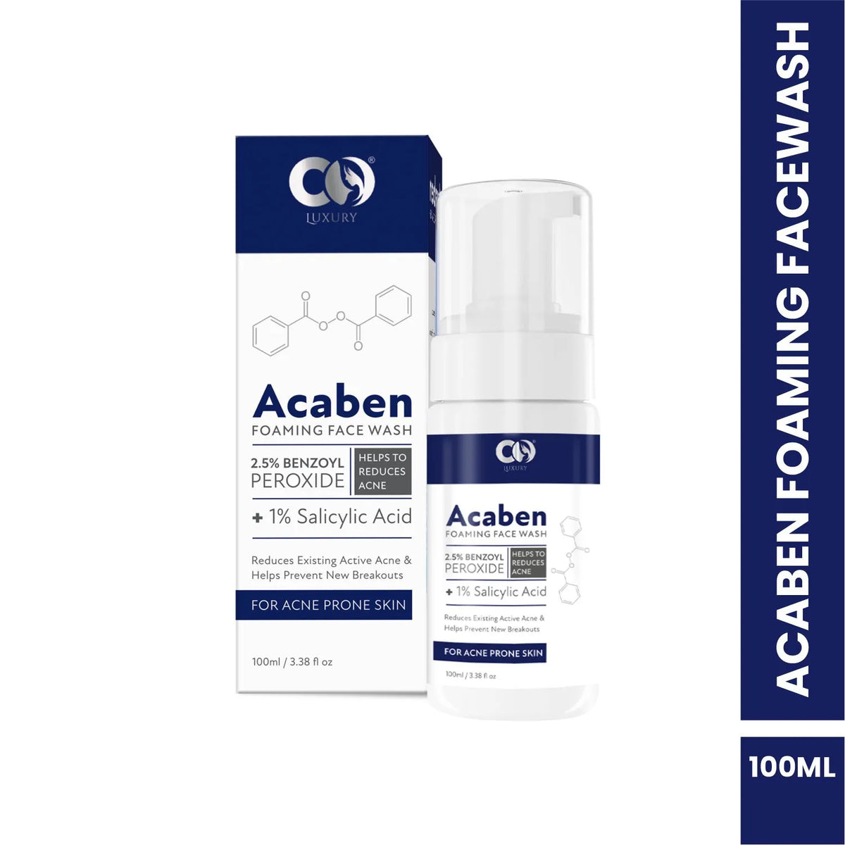 CO LUXURY ACABEN Foaming Facewash | For Acne Prone Skin & Prevent New Acne Breakouts | 2.5% BENZOYL PEROXIDE & 1% SALICYLIC ACID