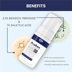 CO LUXURY ACABEN Foaming Facewash | For Acne Prone Skin & Prevent New Acne Breakouts | 2.5% BENZOYL PEROXIDE & 1% SALICYLIC ACID