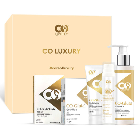 Co Luxury Glutathione Skin Brightening Combo Kit | Glutathione Facewash, Tablet, Cream, Sunscreen & Soap |  (5 Items in the set)