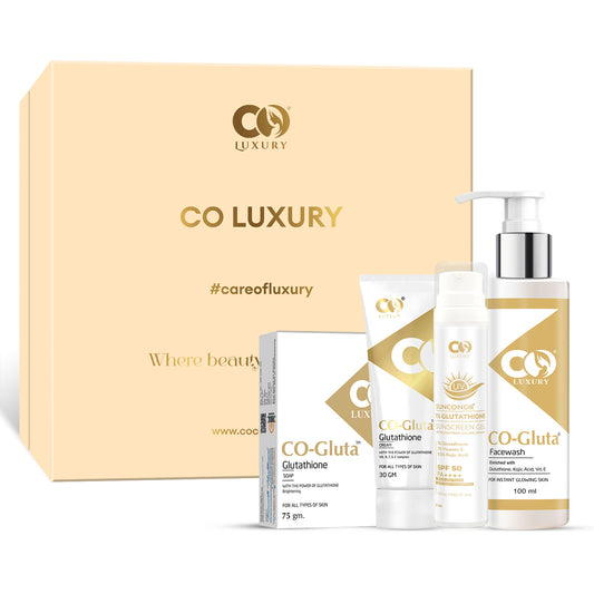 CO Luxury Glutathione Skin Brightening Combo Kit | Glutathione Facewash, Cream, Sunscreen & Soap |4 Items in the set
