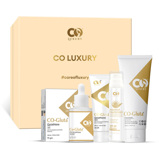 CO Luxury Gluta Kit – 5 in 1 Skincare Combo with Glutathione (Facewash, Serum, Cream, Soap & Sunscreen)