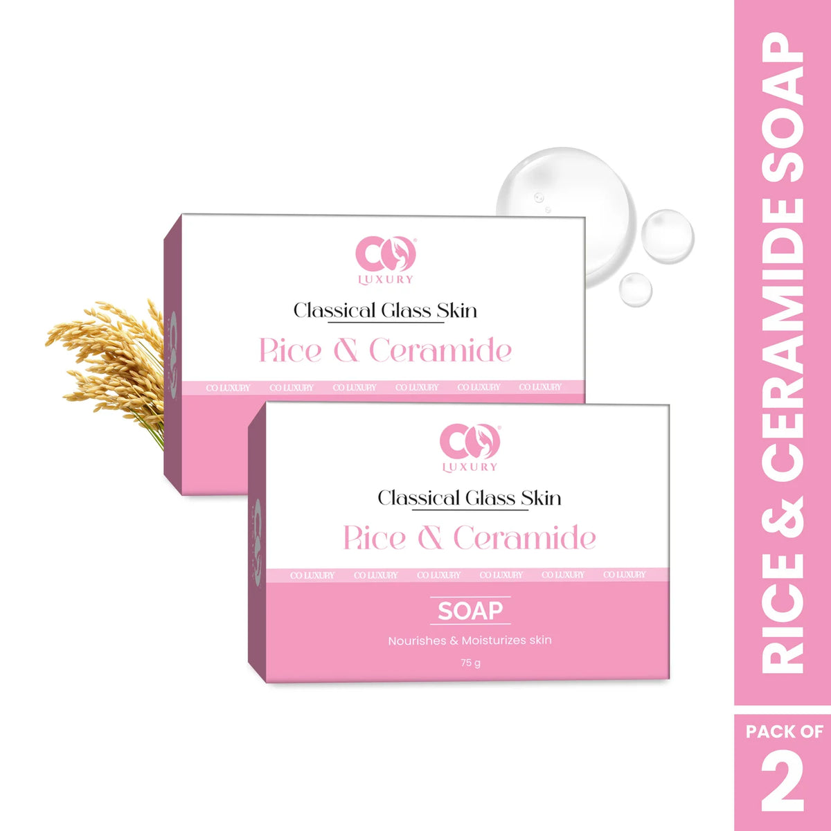 CO Luxury Rice & Ceramide Glass Skin Soap – Nourishing & Moisturizing Bar | Pack of 2 (75gx2)